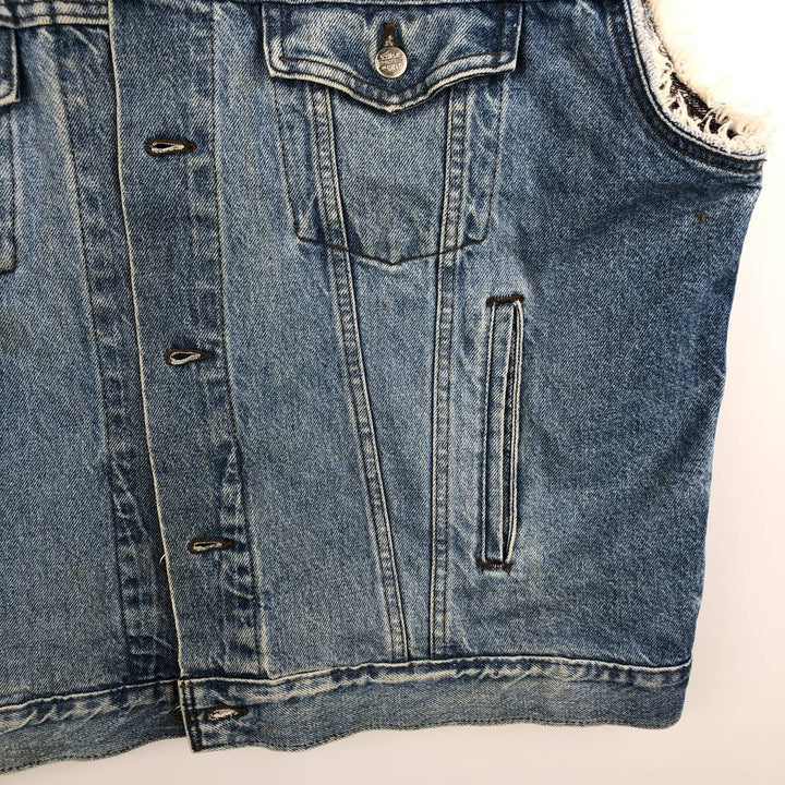 Harley-Davidson Eagle Pattern Back Print Cut-Off Denim Vest, Made in Canada, Men's XL (approx.) cotton blue type Vintage Second Hand