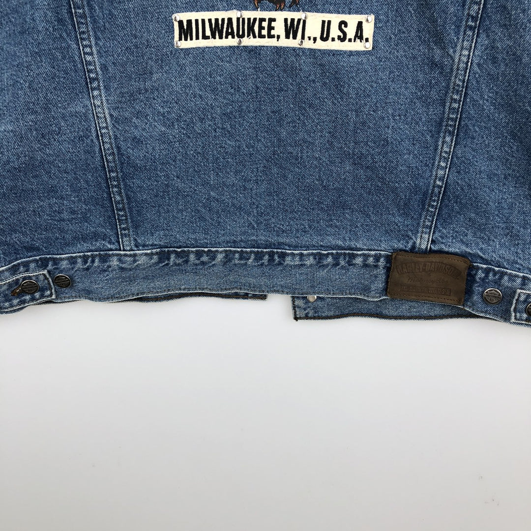 Harley-Davidson Eagle Pattern Back Print Cut-Off Denim Vest, Made in Canada, Men's XL (approx.) cotton blue type Vintage Second Hand