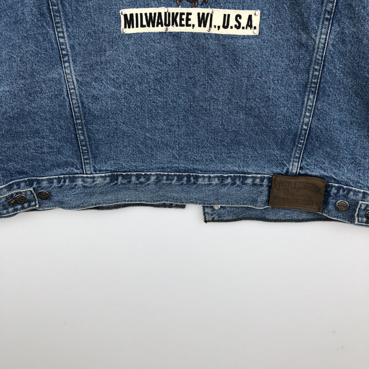 Harley-Davidson Eagle Pattern Back Print Cut-Off Denim Vest, Made in Canada, Men's XL (approx.) cotton blue type Vintage Second Hand
