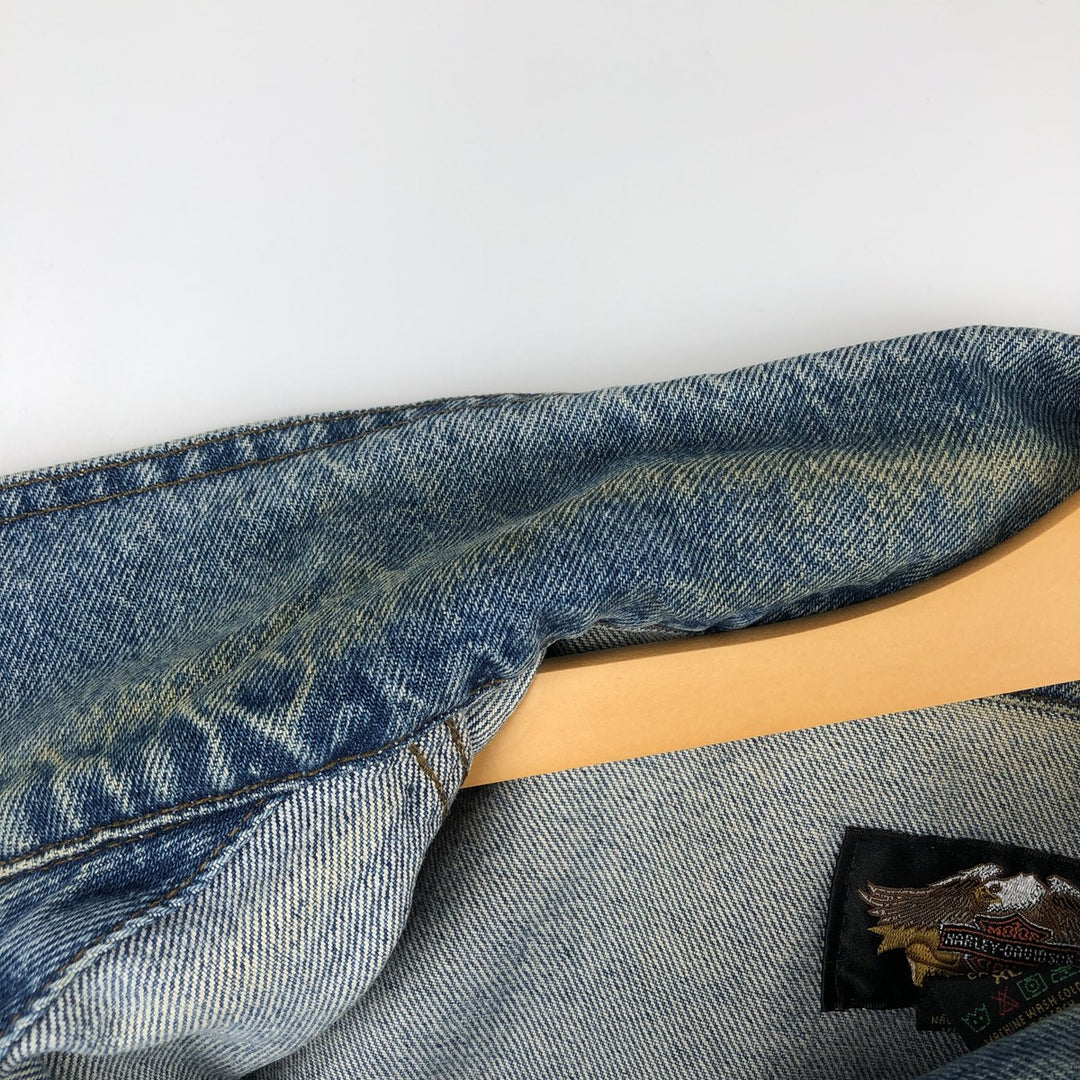 Harley-Davidson Eagle Pattern Back Print Cut-Off Denim Vest, Made in Canada, Men's XL (approx.) cotton blue type Vintage Second Hand