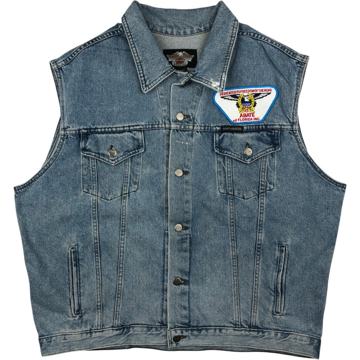 Harley-Davidson denim vest with American flag and eagle pattern, made in Canada, men's size XL equivalent. cotton blue type Vintage Second Hand