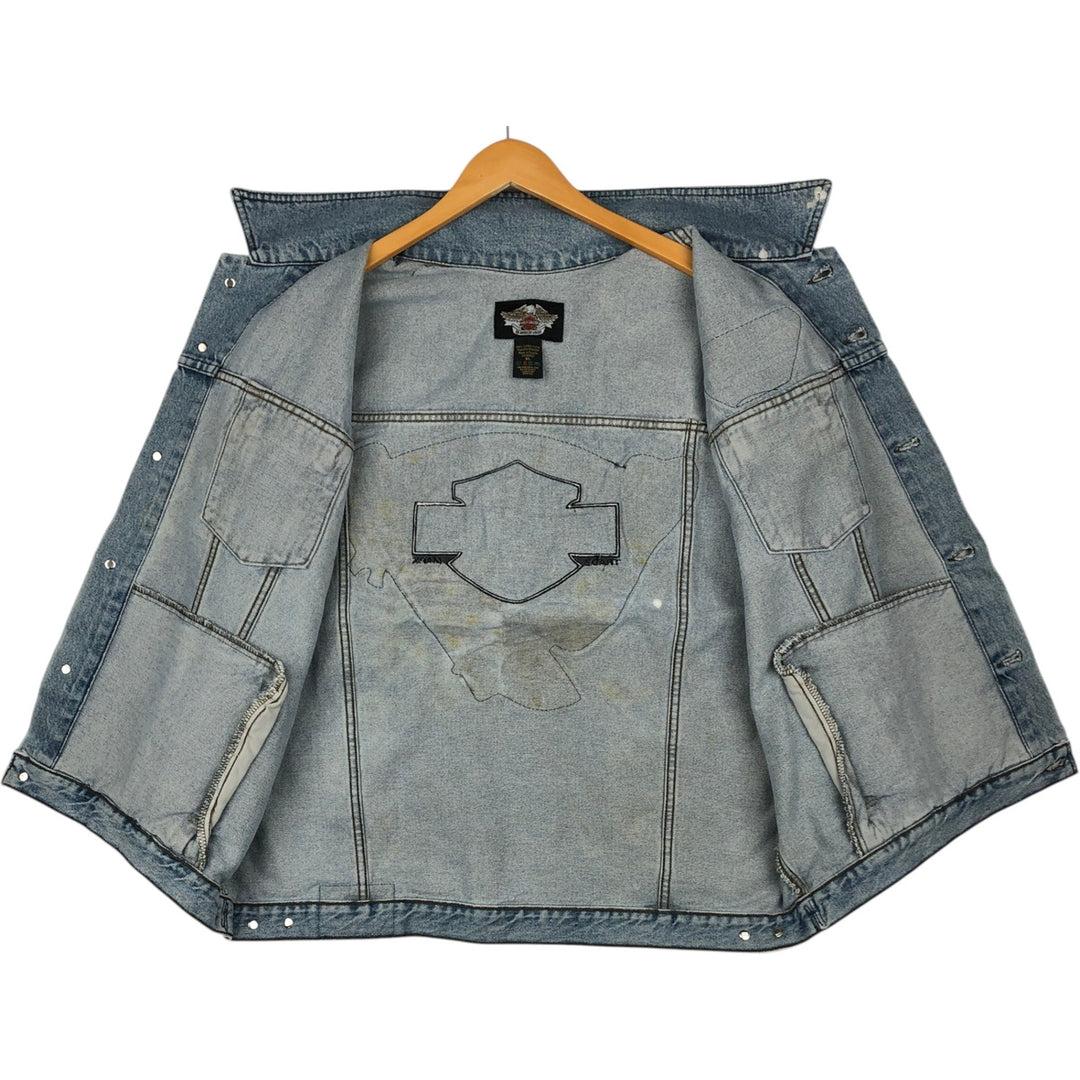 Harley-Davidson denim vest with American flag and eagle pattern, made in Canada, men's size XL equivalent. cotton blue type Vintage Second Hand
