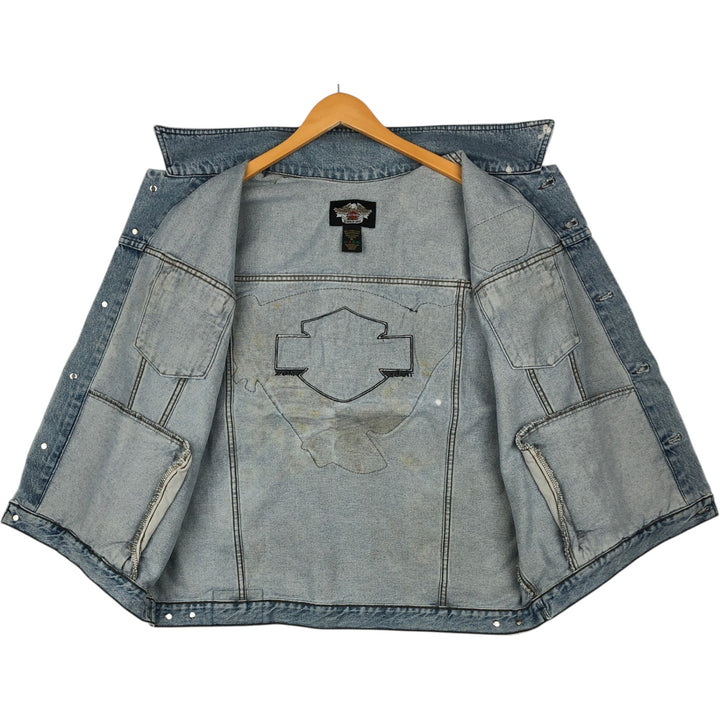 Harley-Davidson denim vest with American flag and eagle pattern, made in Canada, men's size XL equivalent. cotton blue type Vintage Second Hand