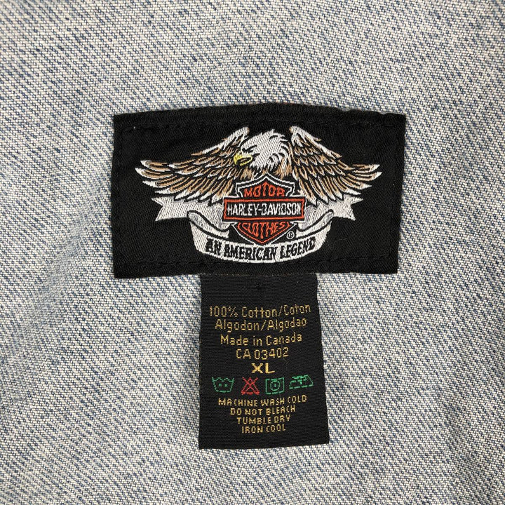 Harley-Davidson denim vest with American flag and eagle pattern, made in Canada, men's size XL equivalent. cotton blue type Vintage Second Hand