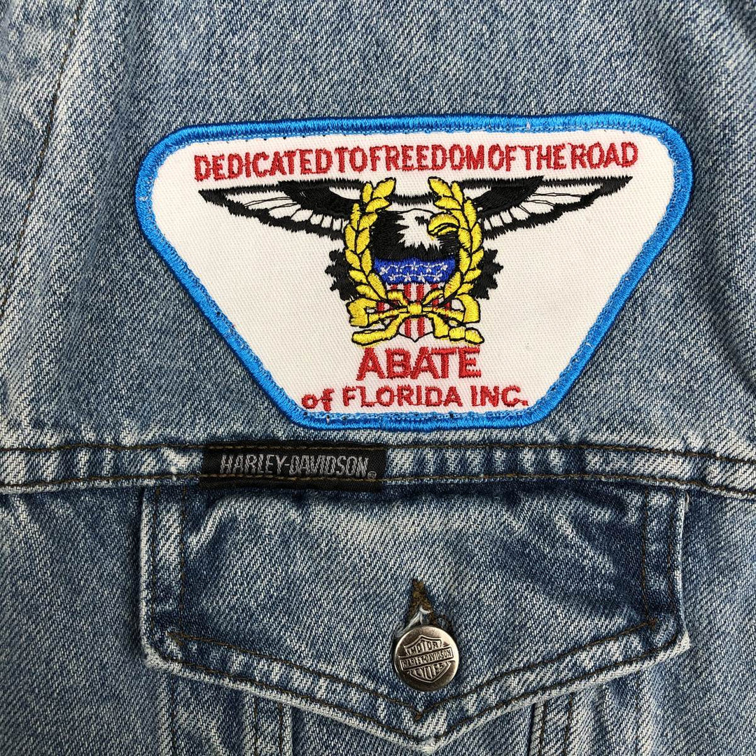 Harley-Davidson denim vest with American flag and eagle pattern, made in Canada, men's size XL equivalent. cotton blue type Vintage Second Hand