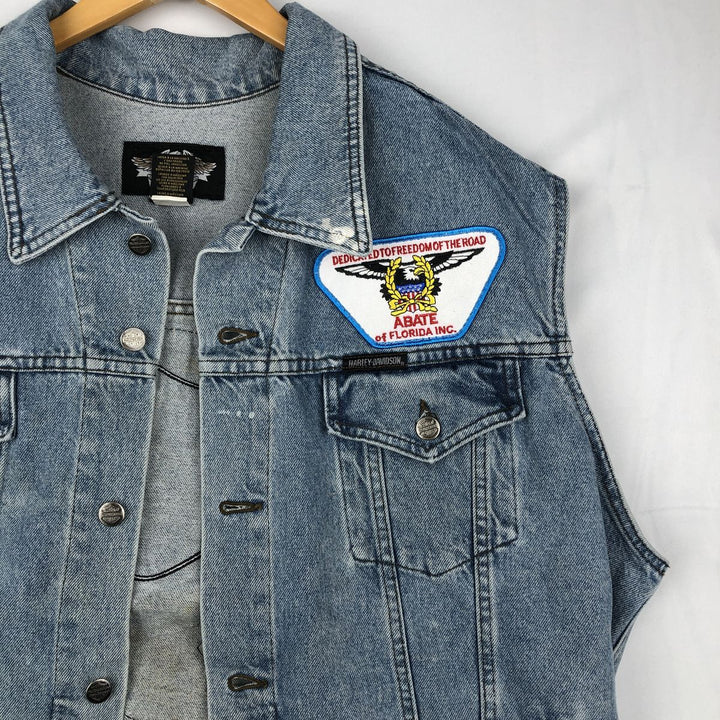 Harley-Davidson denim vest with American flag and eagle pattern, made in Canada, men's size XL equivalent. cotton blue type Vintage Second Hand