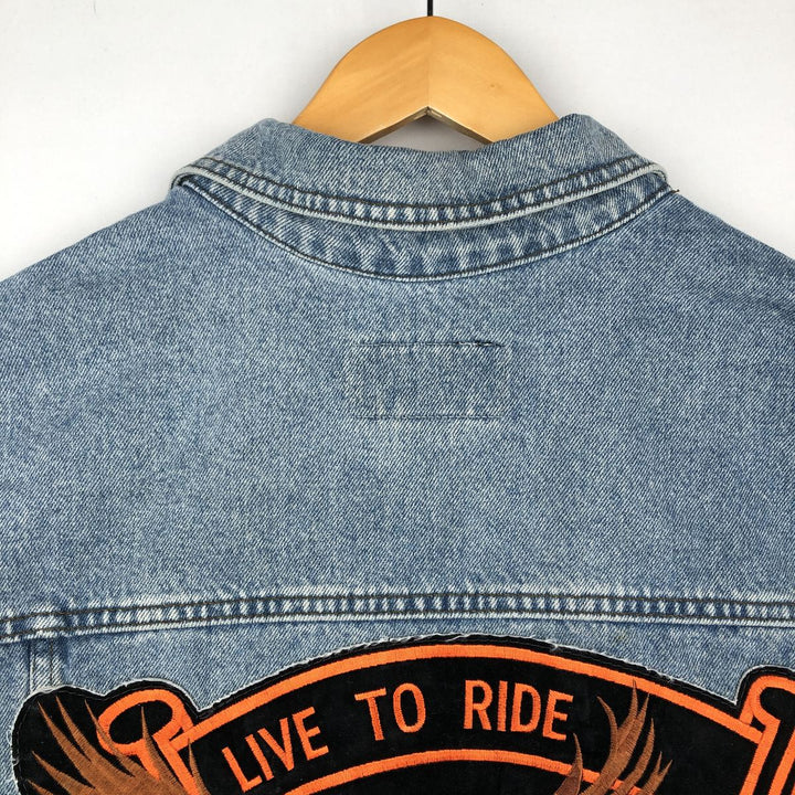 Harley-Davidson denim vest with American flag and eagle pattern, made in Canada, men's size XL equivalent. cotton blue type Vintage Second Hand