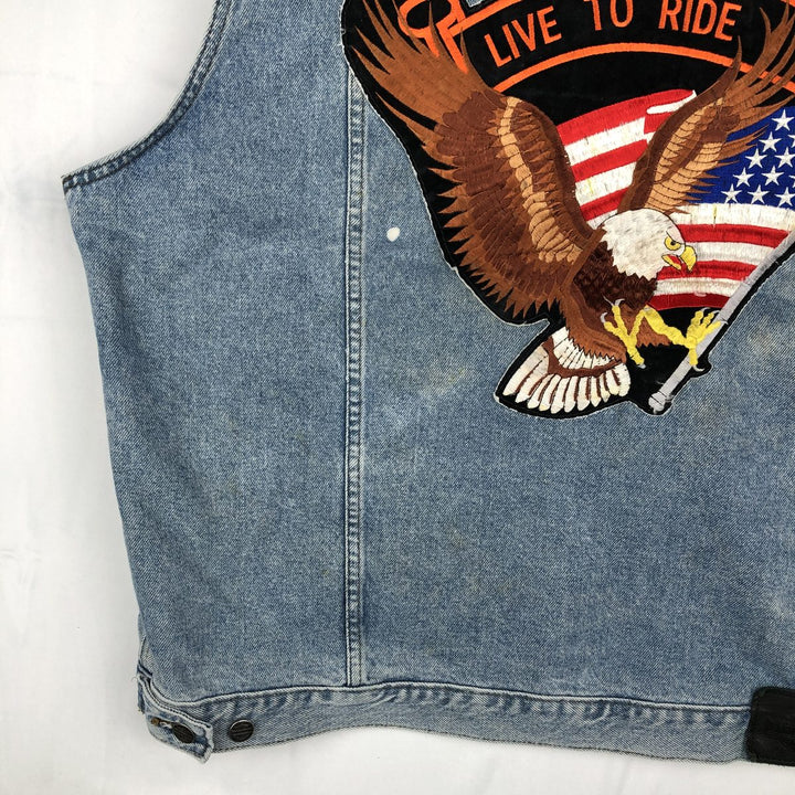 Harley-Davidson denim vest with American flag and eagle pattern, made in Canada, men's size XL equivalent. cotton blue type Vintage Second Hand
