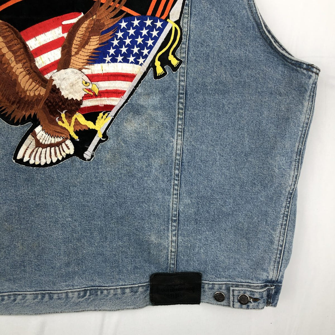 Harley-Davidson denim vest with American flag and eagle pattern, made in Canada, men's size XL equivalent. cotton blue type Vintage Second Hand