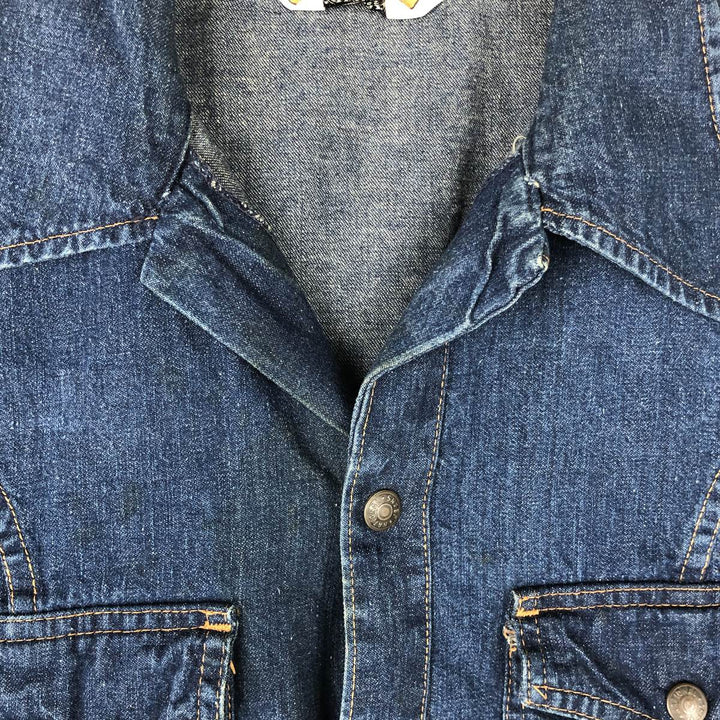 JEAN TOPS Tiger Pattern Cut-off Denim Vest (Men's Size L) unclear blue type Vintage Second Hand