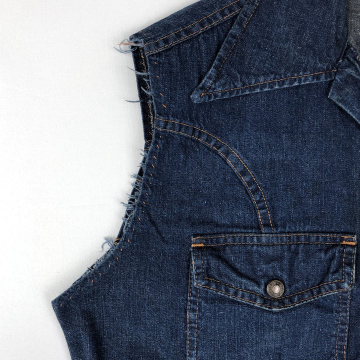 JEAN TOPS Tiger Pattern Cut-off Denim Vest (Men's Size L) unclear blue type Vintage Second Hand