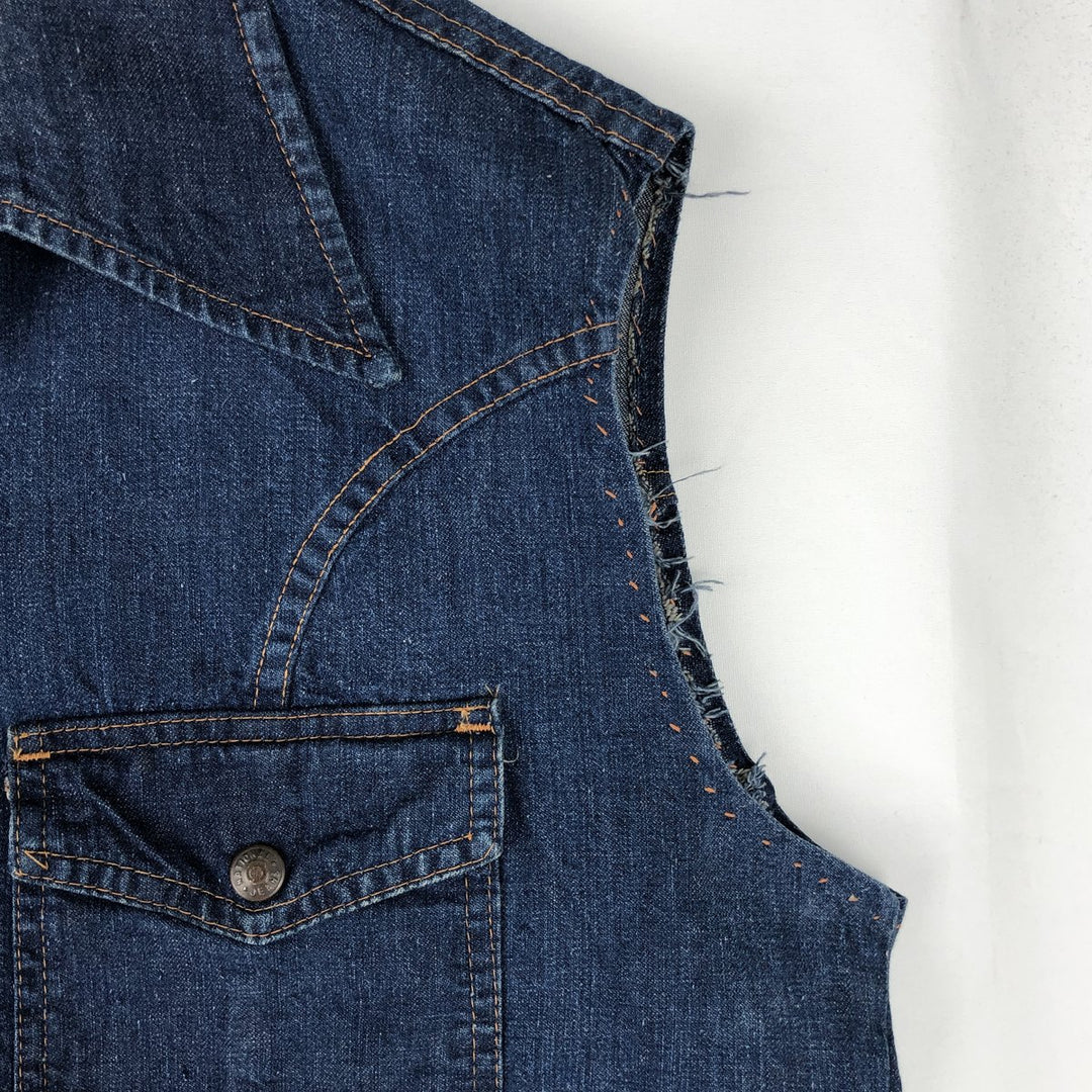 JEAN TOPS Tiger Pattern Cut-off Denim Vest (Men's Size L) unclear blue type Vintage Second Hand