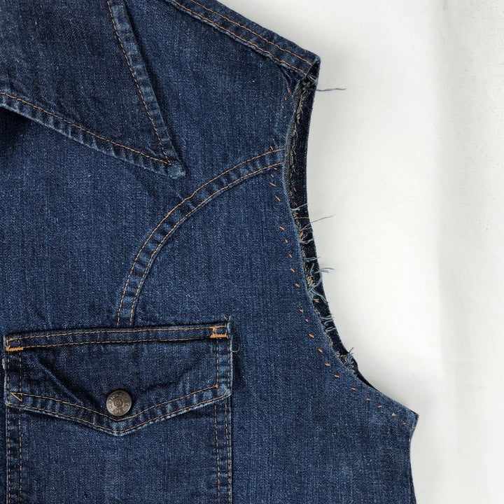 JEAN TOPS Tiger Pattern Cut-off Denim Vest (Men's Size L) unclear blue type Vintage Second Hand