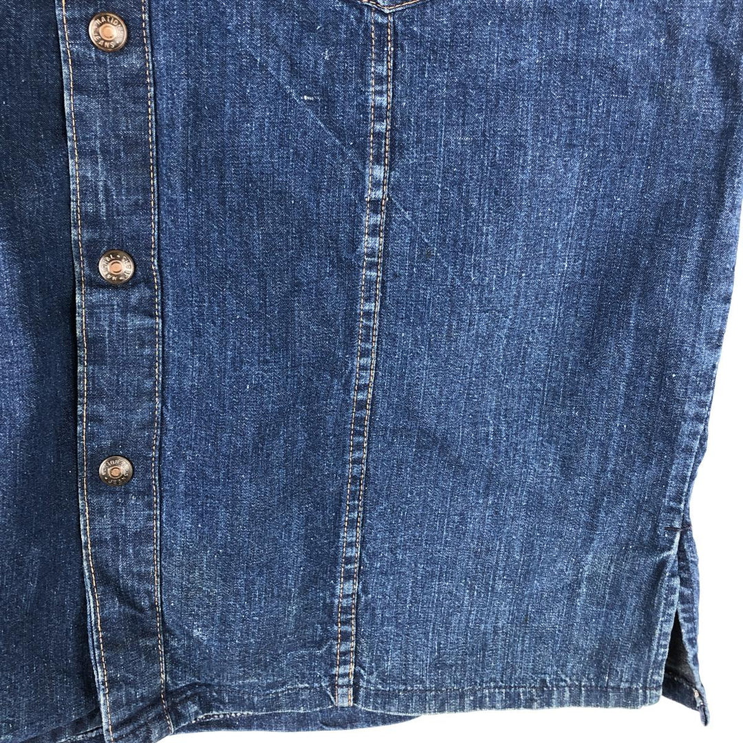 JEAN TOPS Tiger Pattern Cut-off Denim Vest (Men's Size L) unclear blue type Vintage Second Hand