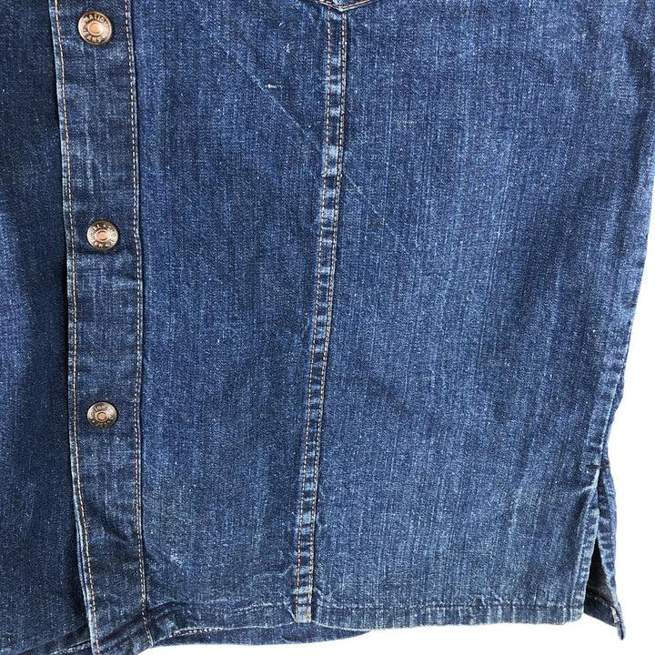 JEAN TOPS Tiger Pattern Cut-off Denim Vest (Men's Size L) unclear blue type Vintage Second Hand