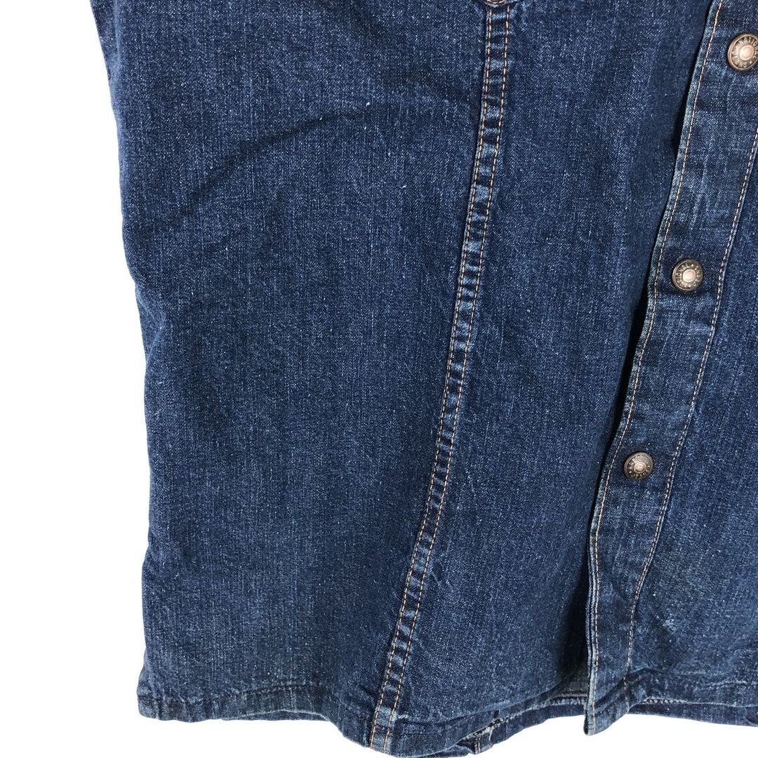 JEAN TOPS Tiger Pattern Cut-off Denim Vest (Men's Size L) unclear blue type Vintage Second Hand