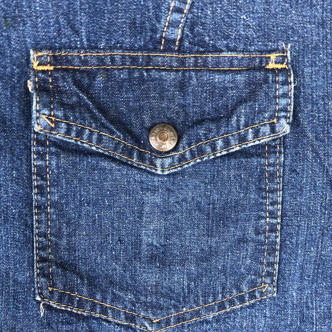 JEAN TOPS Tiger Pattern Cut-off Denim Vest (Men's Size L) unclear blue type Vintage Second Hand