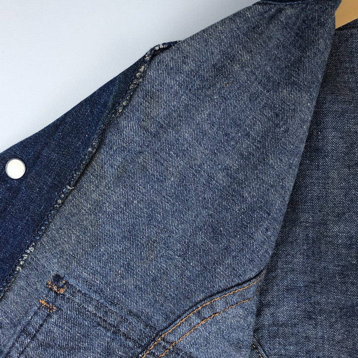 JEAN TOPS Tiger Pattern Cut-off Denim Vest (Men's Size L) unclear blue type Vintage Second Hand
