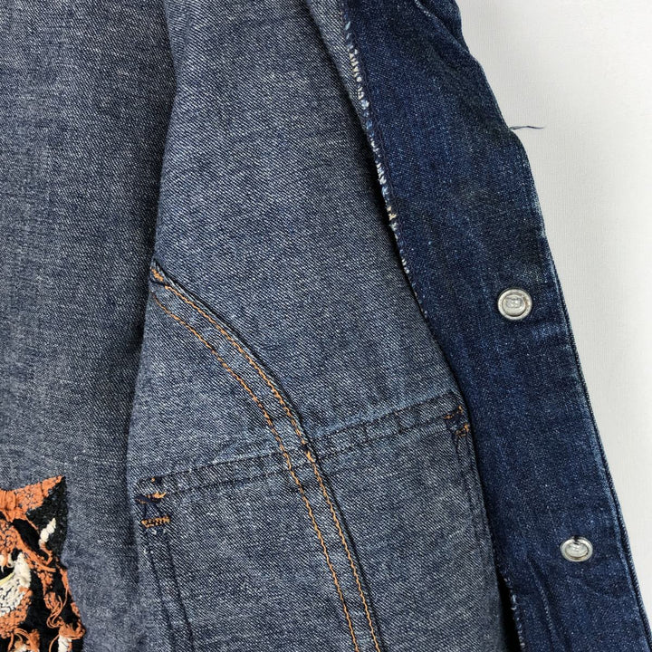 JEAN TOPS Tiger Pattern Cut-off Denim Vest (Men's Size L) unclear blue type Vintage Second Hand