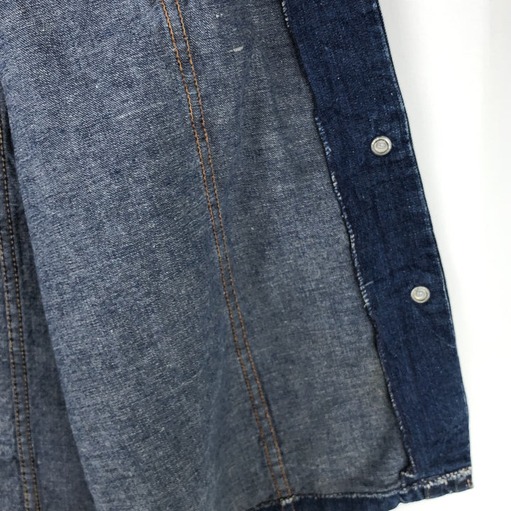 JEAN TOPS Tiger Pattern Cut-off Denim Vest (Men's Size L) unclear blue type Vintage Second Hand