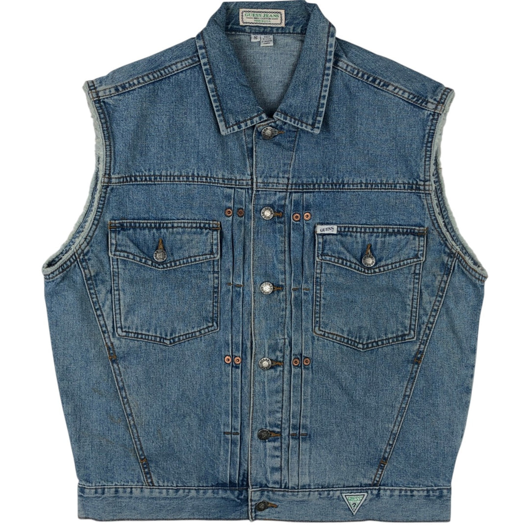 90'S Guess Jeans Cut-off Denim Vest, Made in USA, Men's Size S (approx.), Vintage cotton blue type Vintage Second Hand