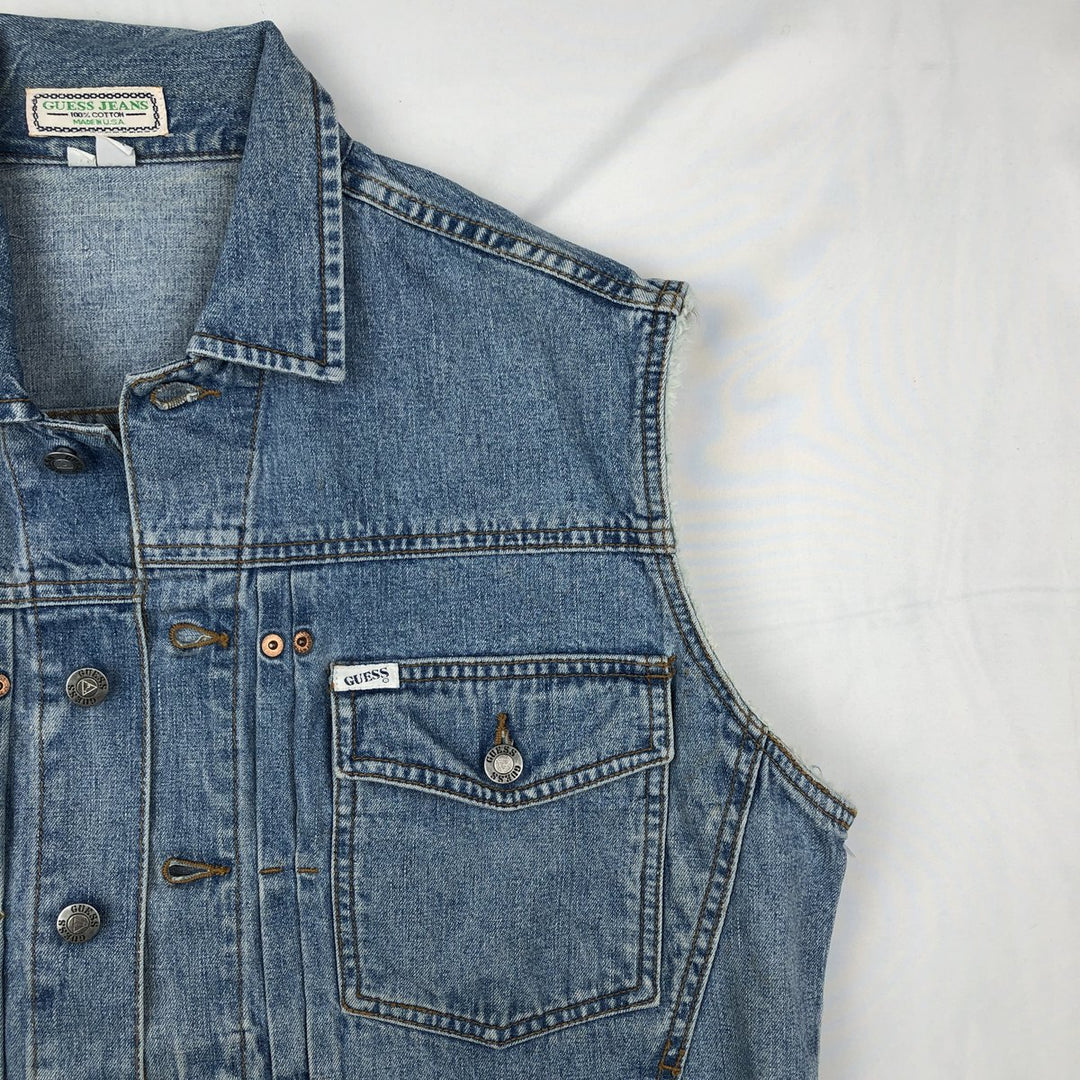 90'S Guess Jeans Cut-off Denim Vest, Made in USA, Men's Size S (approx.), Vintage cotton blue type Vintage Second Hand