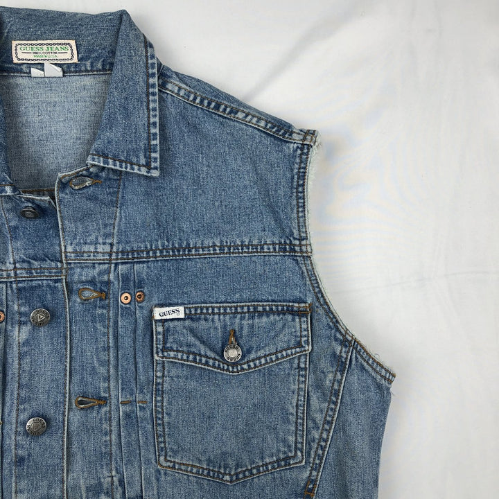 90'S Guess Jeans Cut-off Denim Vest, Made in USA, Men's Size S (approx.), Vintage cotton blue type Vintage Second Hand