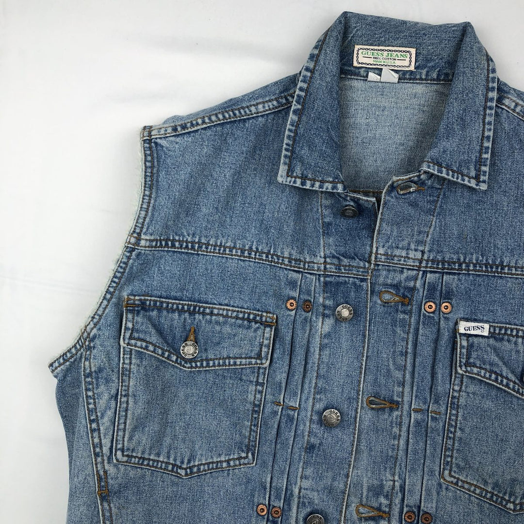 90'S Guess Jeans Cut-off Denim Vest, Made in USA, Men's Size S (approx.), Vintage cotton blue type Vintage Second Hand