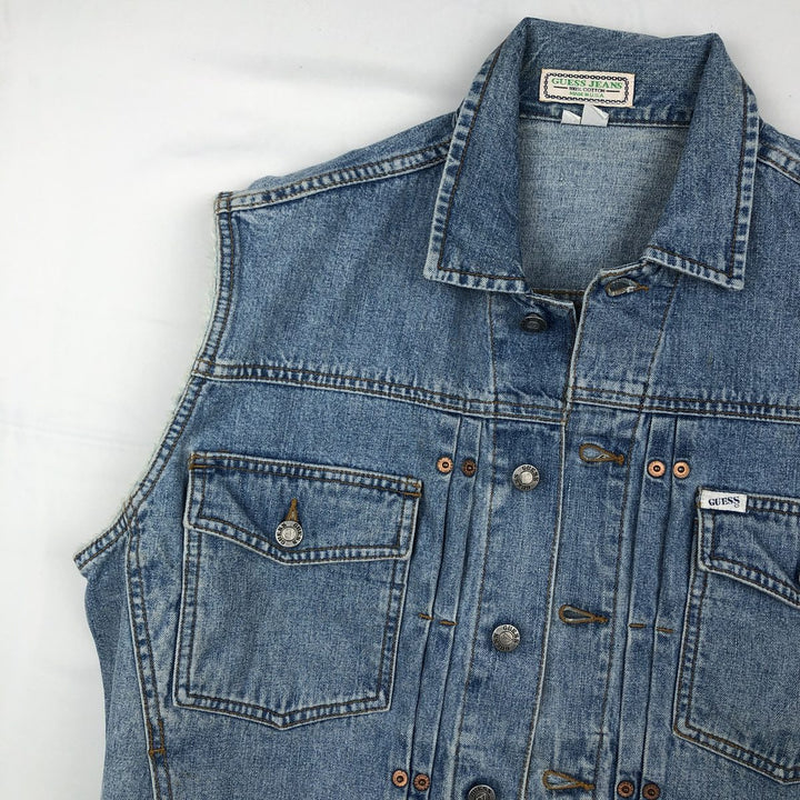 90'S Guess Jeans Cut-off Denim Vest, Made in USA, Men's Size S (approx.), Vintage cotton blue type Vintage Second Hand