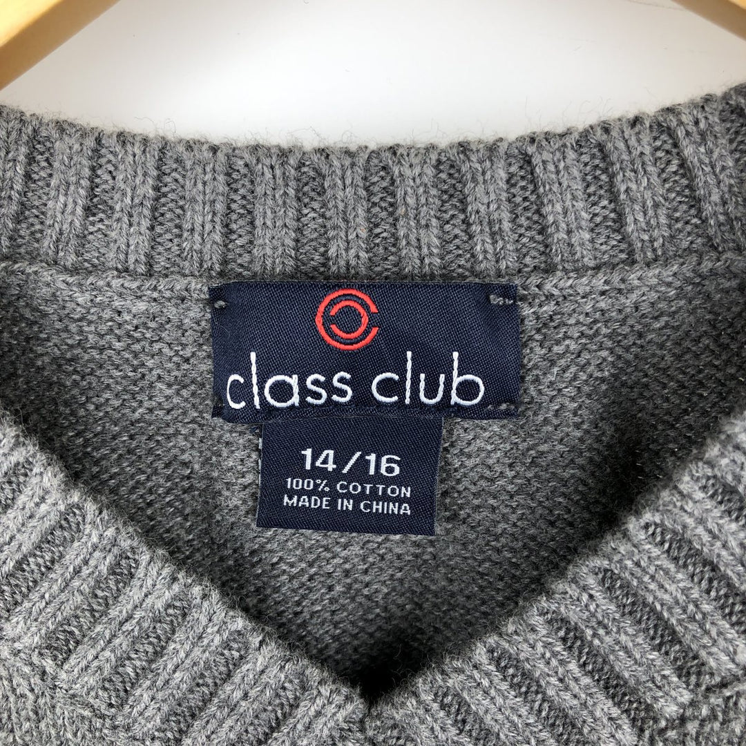 CLASS CLUB Diamond Pattern V-Neck Cotton Knit Vest, Women's Size S (approx.) cotton gray type Vintage Second Hand