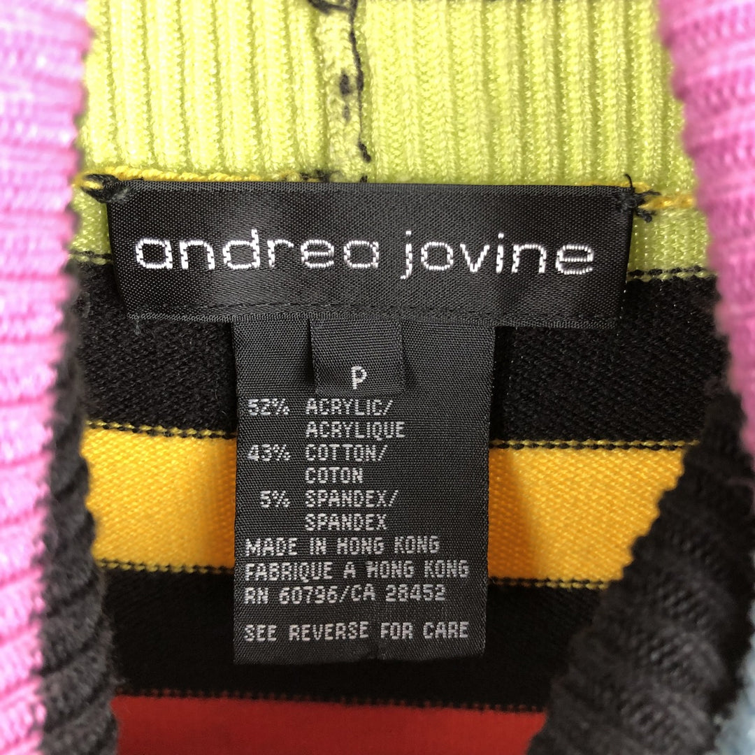 Andrea Jovine Multi-stripe turtleneck acrylic knit sweater, women's size S (approx.) acrylic pink type Vintage Second Hand