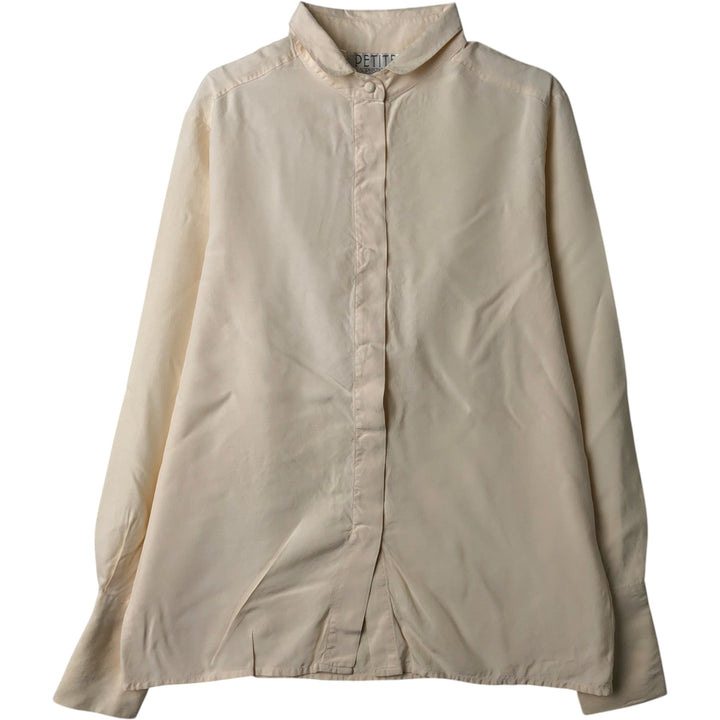 PETITE SOPHISTICATE Round Collar Long Sleeve Silk Shirt, Women's Size M (approx.) silk unbleached Vintage Second Hand