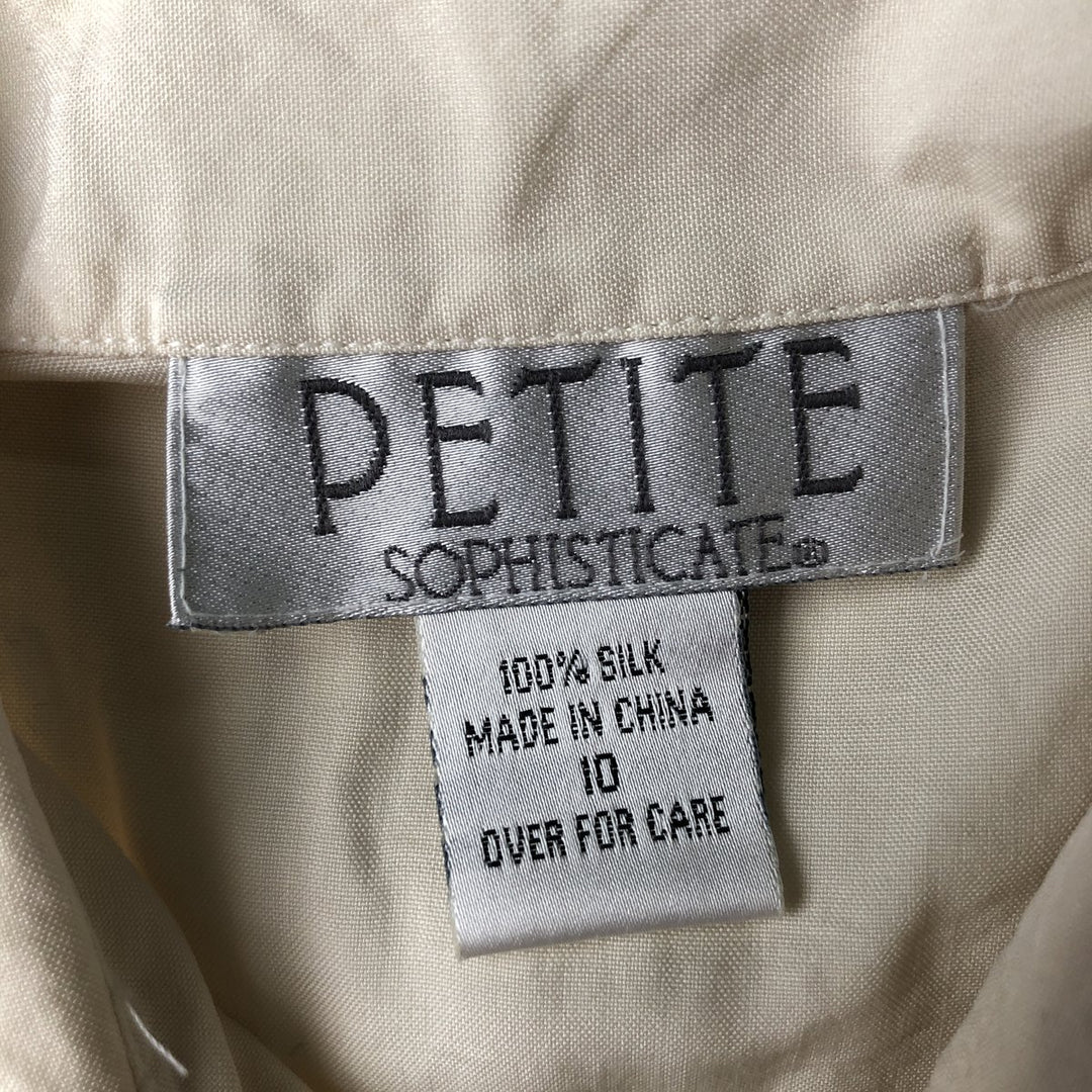 PETITE SOPHISTICATE Round Collar Long Sleeve Silk Shirt, Women's Size M (approx.) silk unbleached Vintage Second Hand