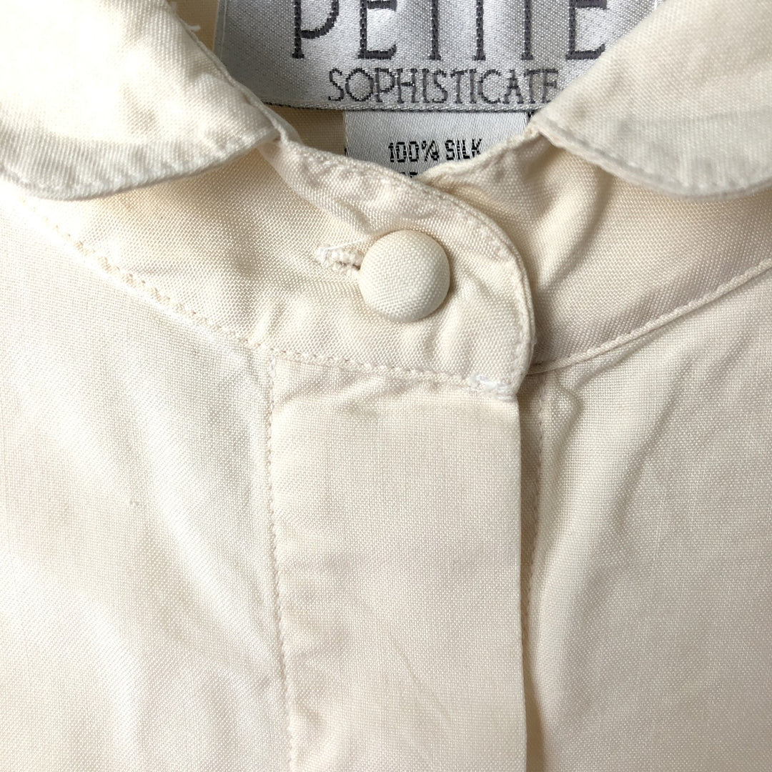 PETITE SOPHISTICATE Round Collar Long Sleeve Silk Shirt, Women's Size M (approx.) silk unbleached Vintage Second Hand