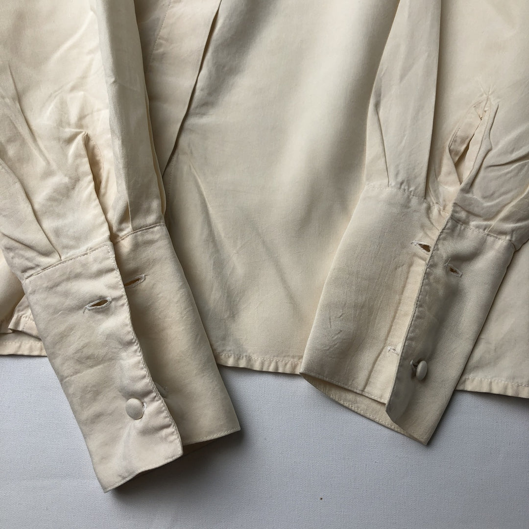 PETITE SOPHISTICATE Round Collar Long Sleeve Silk Shirt, Women's Size M (approx.) silk unbleached Vintage Second Hand