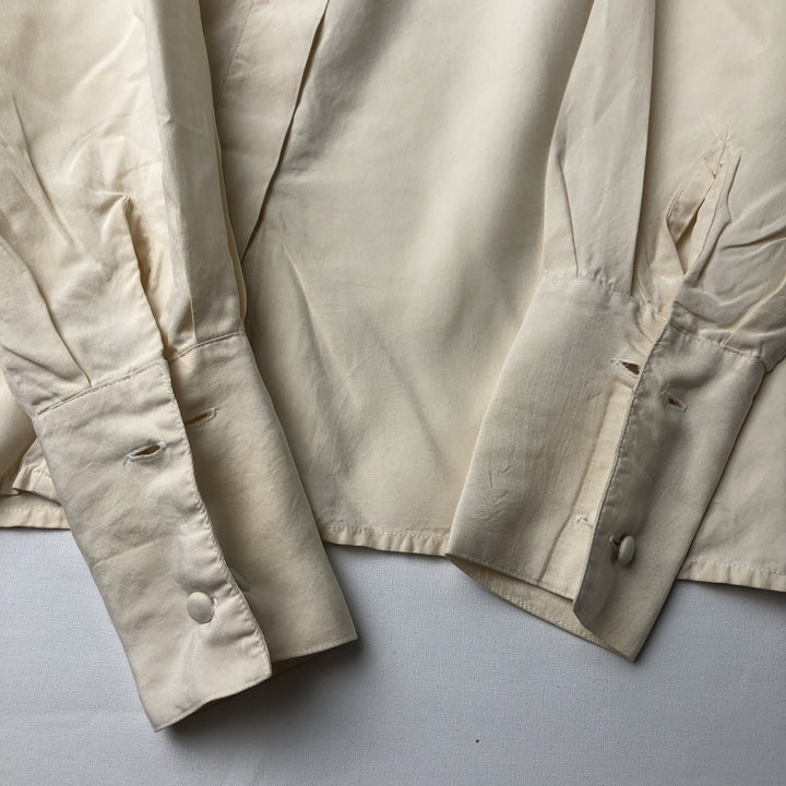PETITE SOPHISTICATE Round Collar Long Sleeve Silk Shirt, Women's Size M (approx.) silk unbleached Vintage Second Hand