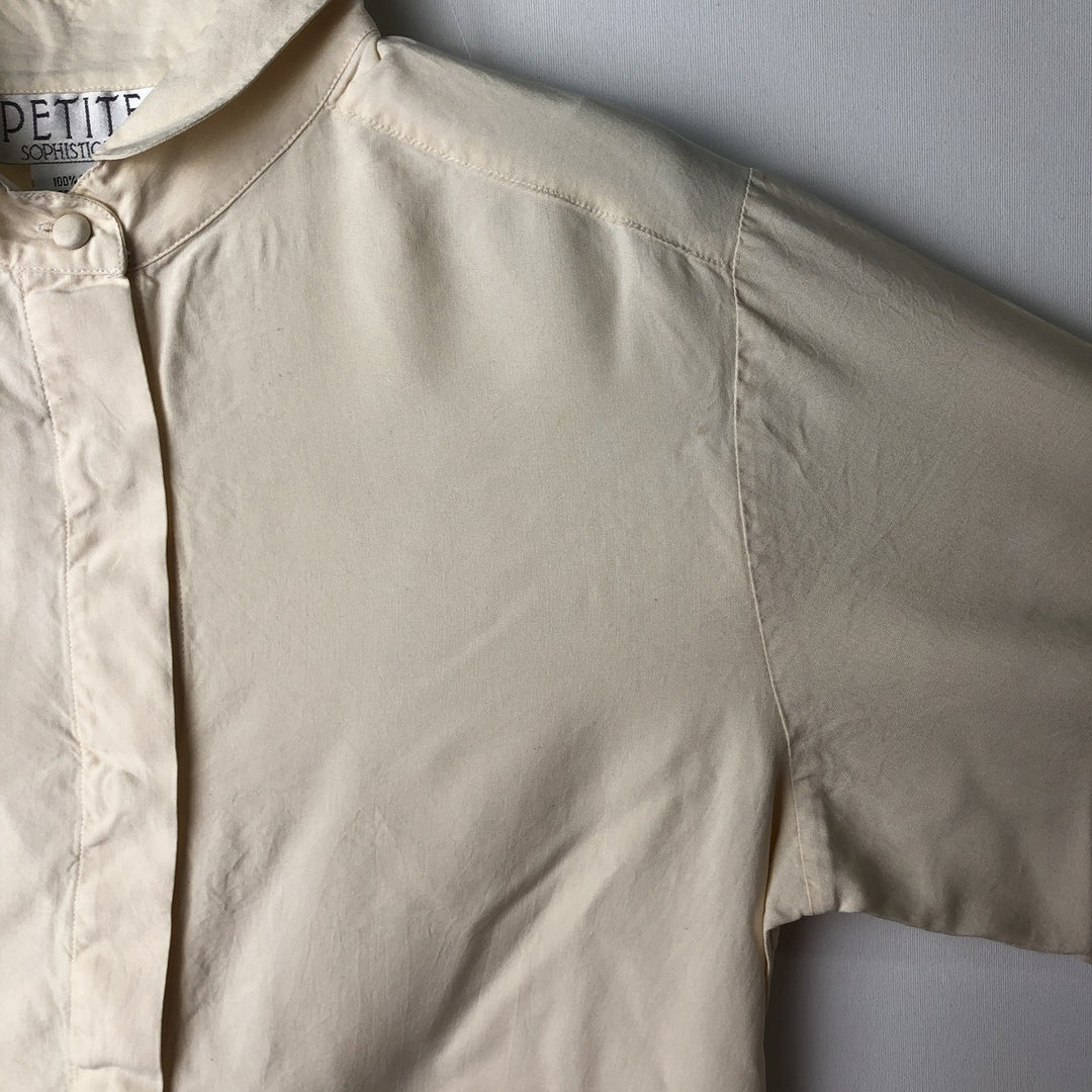 PETITE SOPHISTICATE Round Collar Long Sleeve Silk Shirt, Women's Size M (approx.) silk unbleached Vintage Second Hand