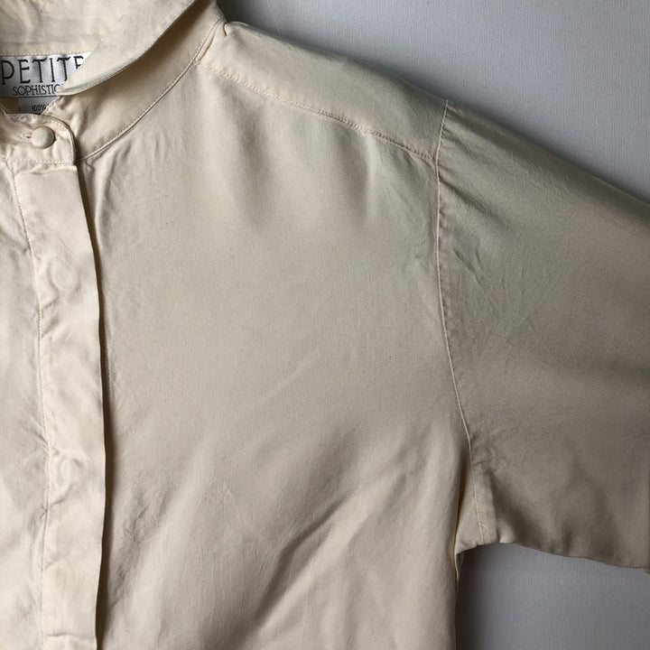 PETITE SOPHISTICATE Round Collar Long Sleeve Silk Shirt, Women's Size M (approx.) silk unbleached Vintage Second Hand