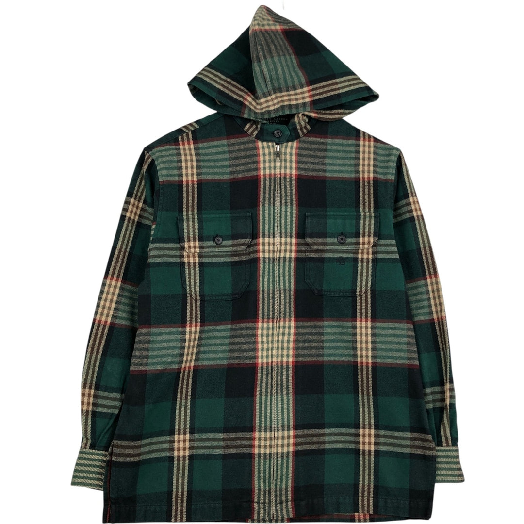 Ralph Lauren LAUREN hooded full-zip long-sleeve cotton check shirt, women's size S (approx.) cotton green type Vintage Second Hand