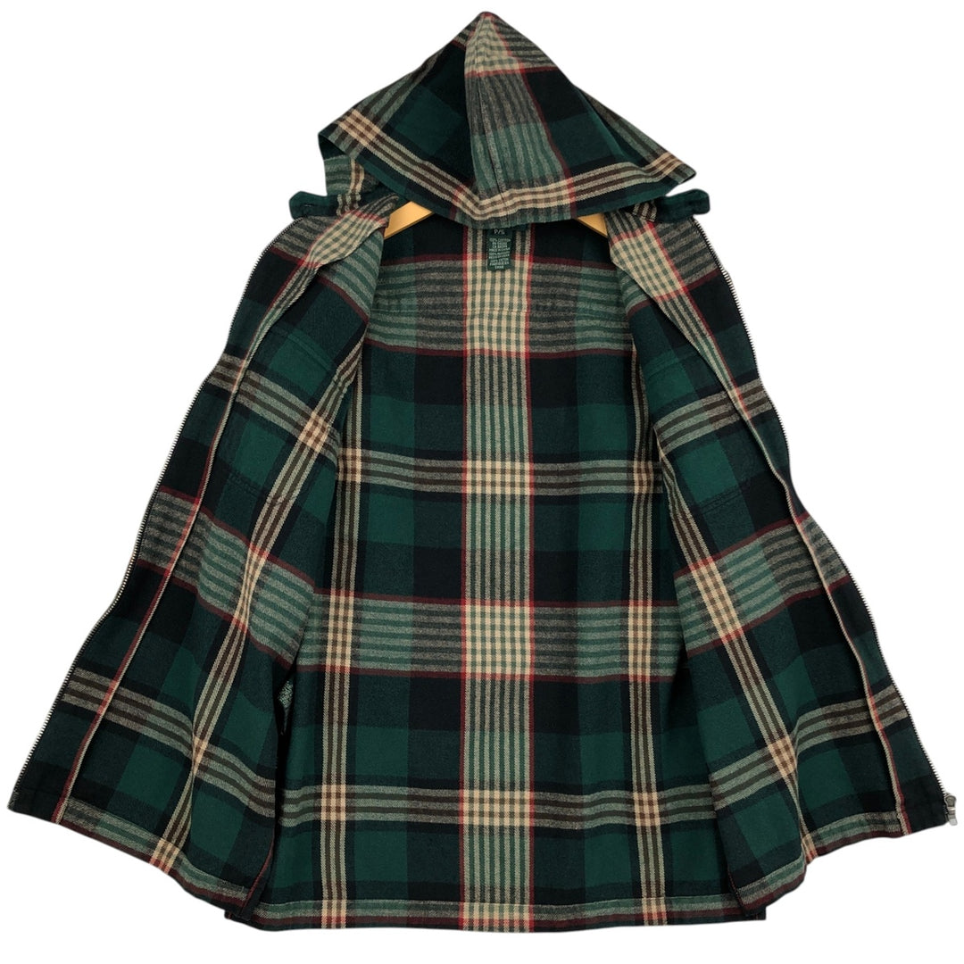 Ralph Lauren LAUREN hooded full-zip long-sleeve cotton check shirt, women's size S (approx.) cotton green type Vintage Second Hand