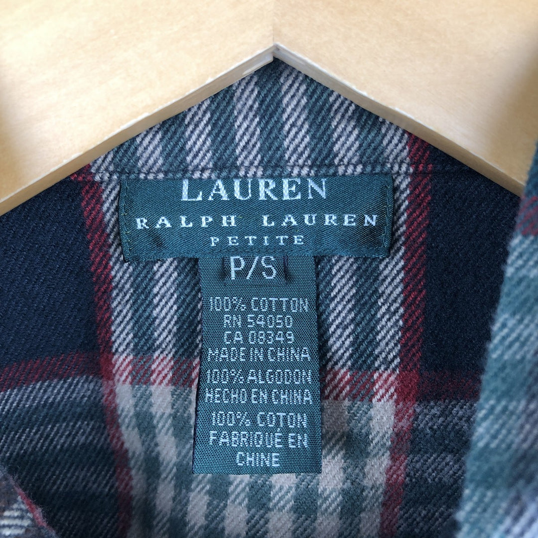 Ralph Lauren LAUREN hooded full-zip long-sleeve cotton check shirt, women's size S (approx.) cotton green type Vintage Second Hand