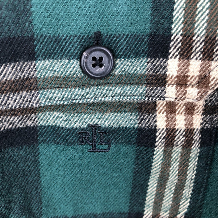Ralph Lauren LAUREN hooded full-zip long-sleeve cotton check shirt, women's size S (approx.) cotton green type Vintage Second Hand