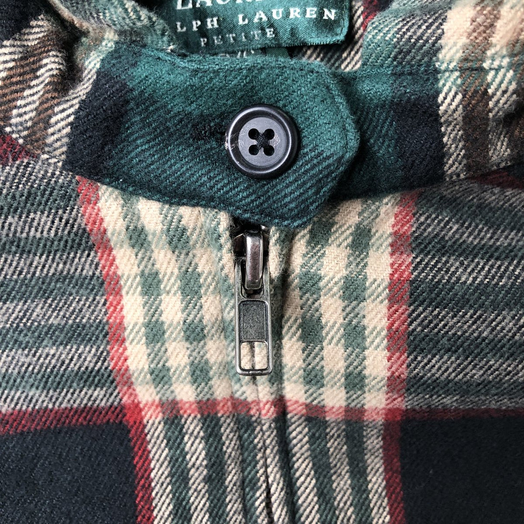 Ralph Lauren LAUREN hooded full-zip long-sleeve cotton check shirt, women's size S (approx.) cotton green type Vintage Second Hand