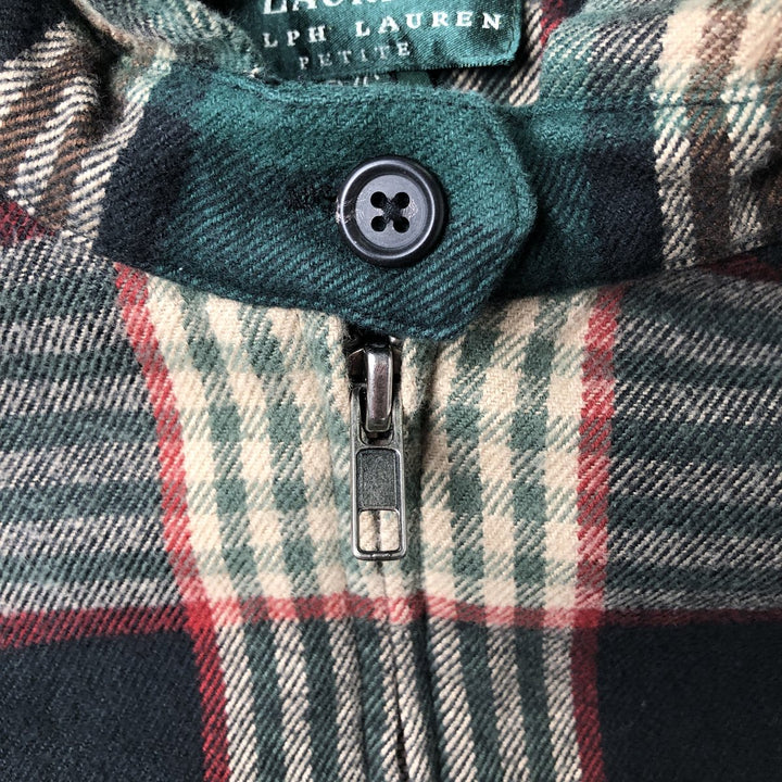 Ralph Lauren LAUREN hooded full-zip long-sleeve cotton check shirt, women's size S (approx.) cotton green type Vintage Second Hand