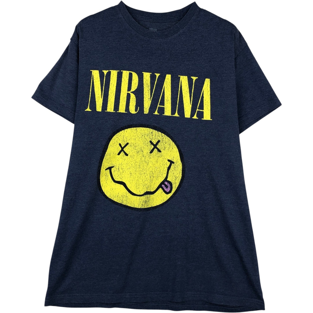 NIRVANA Nirvana Band T-shirt, Band T, Men's L size cotton navy blue type Vintage Second Hand