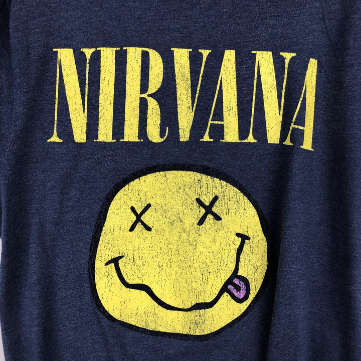 NIRVANA Nirvana Band T-shirt, Band T, Men's L size cotton navy blue type Vintage Second Hand