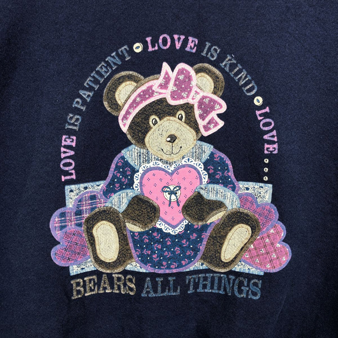 90'S Fruit of the Loom Teddy Bear Pattern Print Sweatshirt, Women's Size L (approx.), Vintage cotton navy blue type Vintage Second Hand
