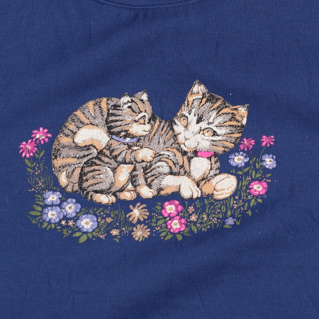 basic EDITIONS Cat Pattern Animal Sweatshirt (Women's XL equivalent) unclear navy blue type Vintage Second Hand