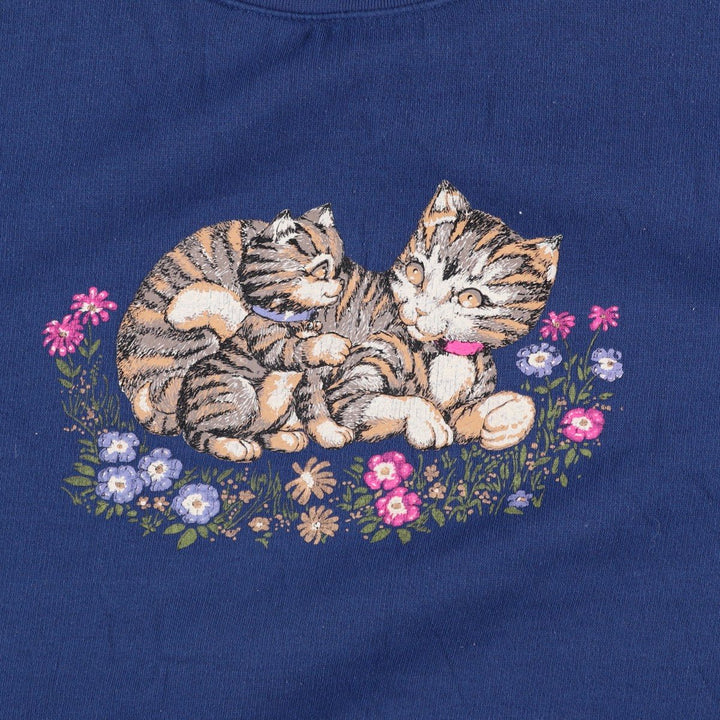 basic EDITIONS Cat Pattern Animal Sweatshirt (Women's XL equivalent) unclear navy blue type Vintage Second Hand