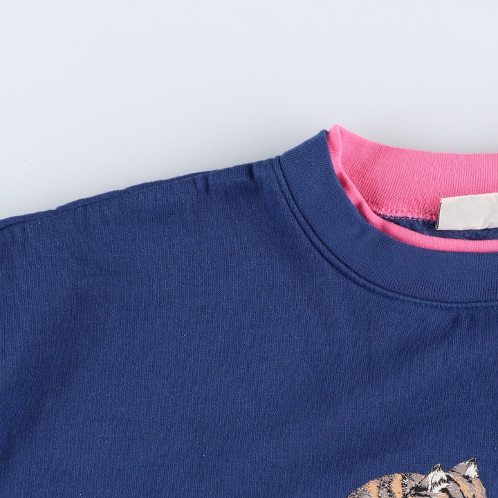 basic EDITIONS Cat Pattern Animal Sweatshirt (Women's XL equivalent) unclear navy blue type Vintage Second Hand
